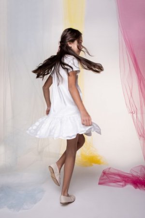 COCCODRILLO suknelė trumpomis rankovėmis ELEGANT JUNIOR GIRL, balta, WC3128205EJG-001 WC3128205EJG-001-128