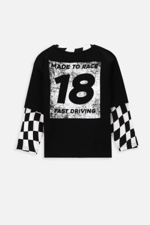 COCCODRILLO marškinėliai ilgomis rankovėmis RACER 90' KIDS, juodi, WC4143102RAK-021-0 