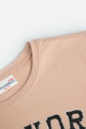 COCCODRILLO marškinėliai trumpomis rankovėmis EVERYDAY GIRL A, smėlio spalvos, WC4143205VGA-002- 