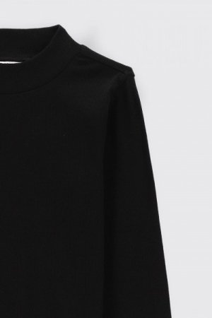 MOKIDA marškinėliai ilgomis rankovėmis aukštu kaklu FLOWER GIRL, juodi, 110 cm, ZM2143901FLG-021 ZM2143901FLG-021-110